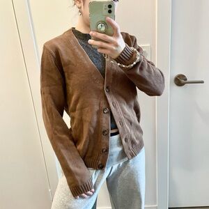 Brandy Melville Mocha Brown Knit Cardigan with Tortoise Shell Buttons